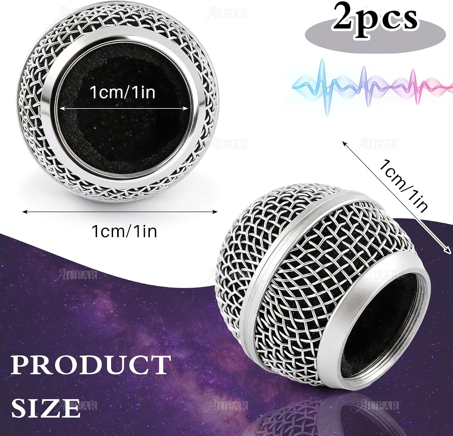 AUEAR, 2 Pack Microphone Grill Grille Ball Head Replace for SM58 BETA58 SM58LC SA-M30 SV100 RK143G Pgx2 Slx2