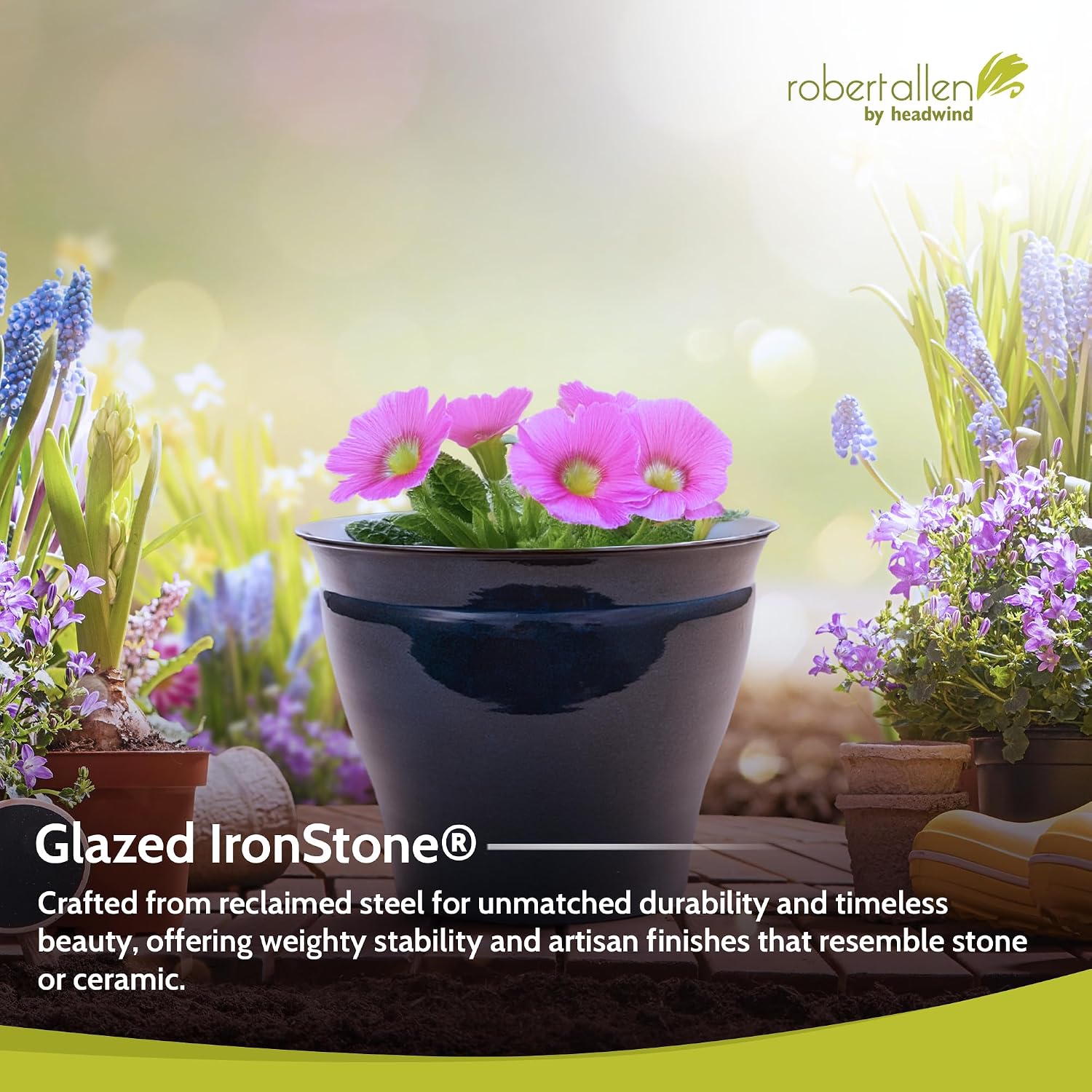 Headwind Glazed Ironstone Avery Collection Decorative Plant Pot – 6" Midnight Sapphire Glazed Decorative Pot – Lightweight & Durable Flower Pots