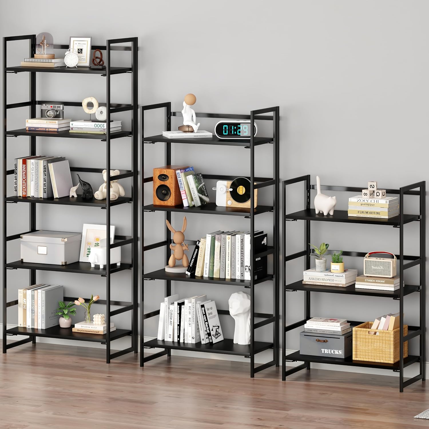 Vintage Multifunctional Folding Bookshelf, No-Assembly Plant Stand Storage Rack Shelves for Home Office (Fire, 5-Tier)