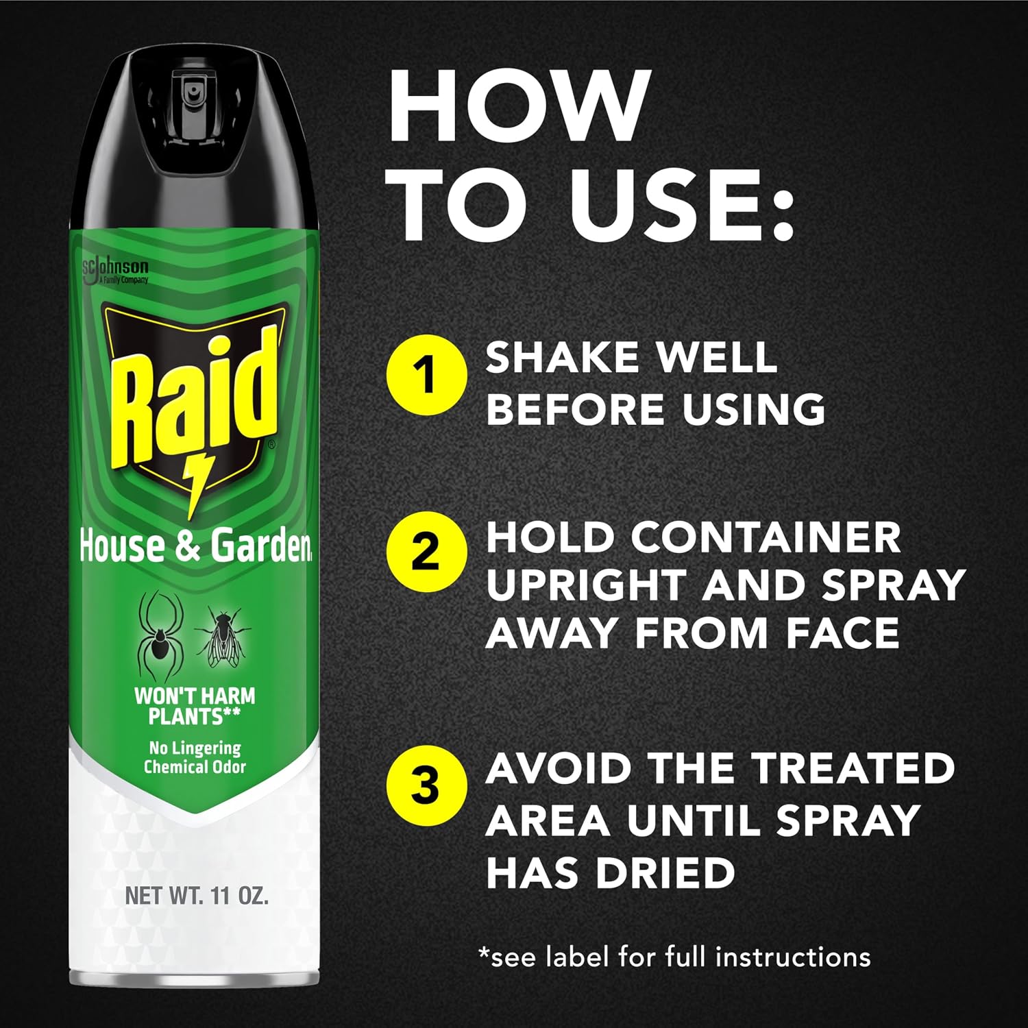 Raid House & Garden Bug Killer Aerosol Kills Bugs on Contact Won’t Harm Plants Indoor and Outdoor Use 11 Ounce (Pack of 1)