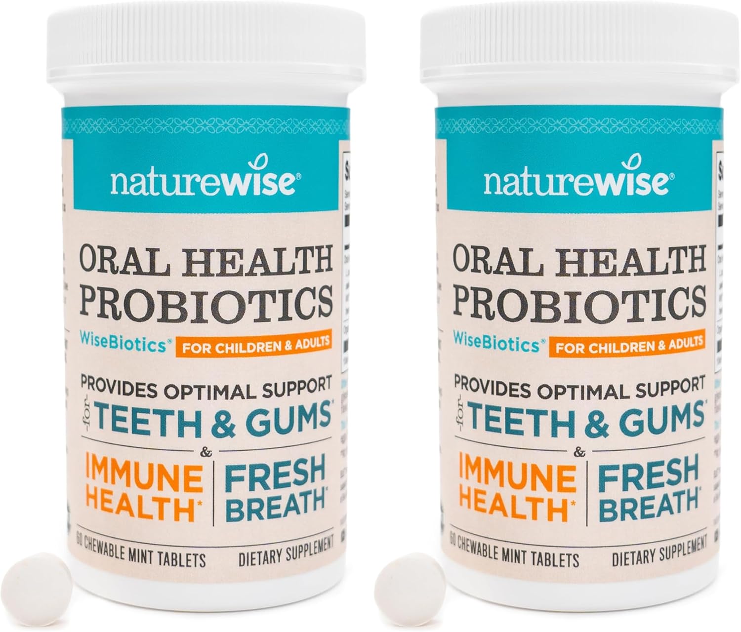 NatureWise Oral Probiotics for Mouth Bad Breath - Chewable Sugar-Free Mint - Lactobacillus reuteri Chewable - Oral Probiotics For Kids & Adults - Non-GMO USA Manufactured - 60 Count[60-Day Supply]