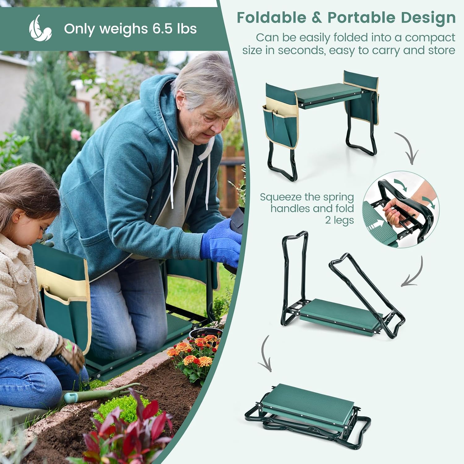Goplus Garden Kneeler and Seat, Foldable Garden Bench for Kneeling & Sitting, Widened 8" EVA Soft Foam Pad