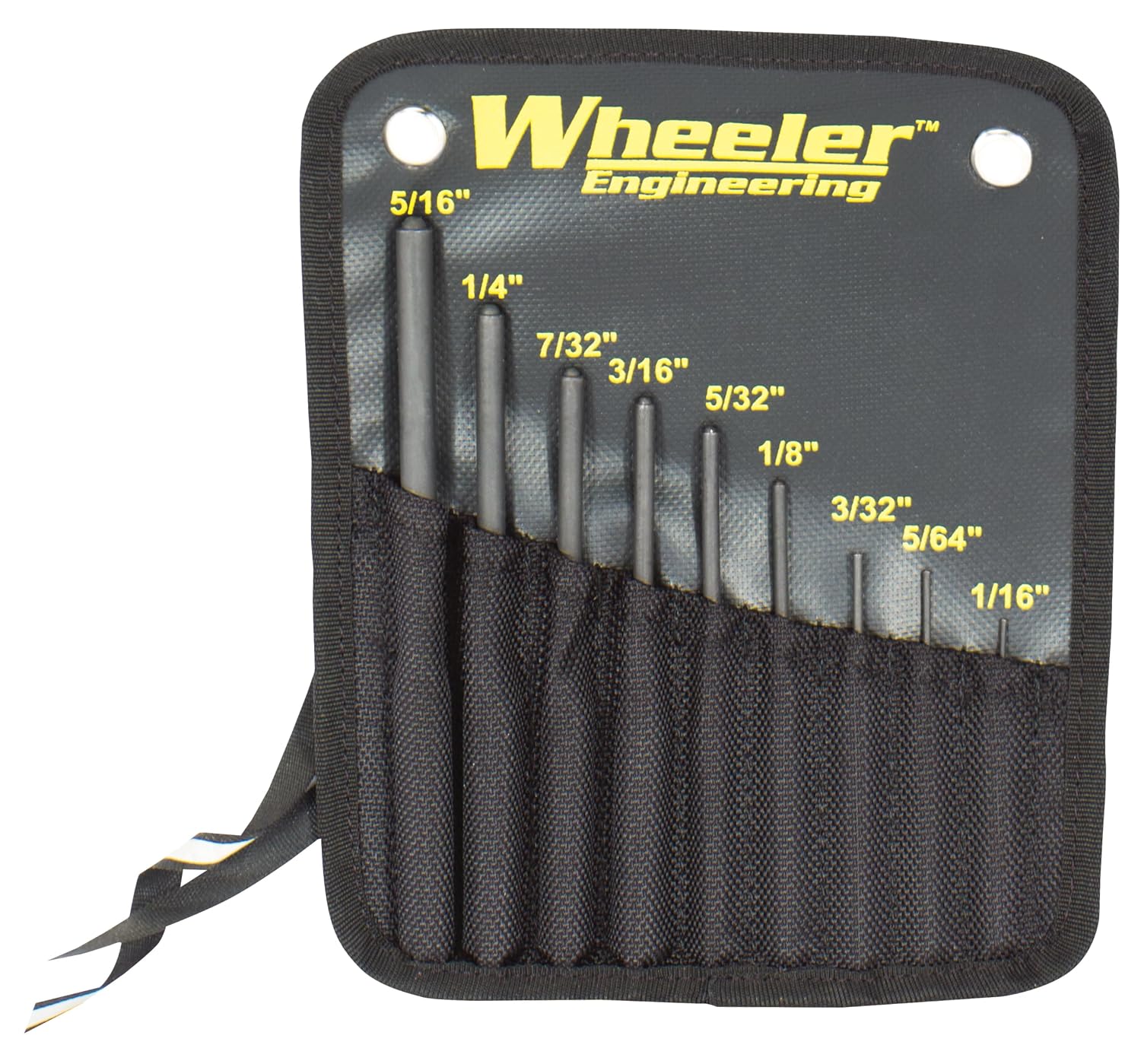Wheeler Roll Pin Punch Set with 9 Steel Punches, Labeled Rollup Storage Bag for Firearm Maintenance and Gunsmithing