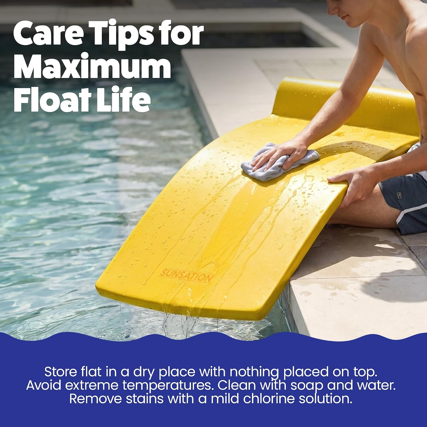 TRC Recreation Sunsation 1.75" Thick Foam Pool Float Lounger w/ Headrest for Lounging & Sunbathing in Swimming Pools, Beaches & Lakes, 70" x 26