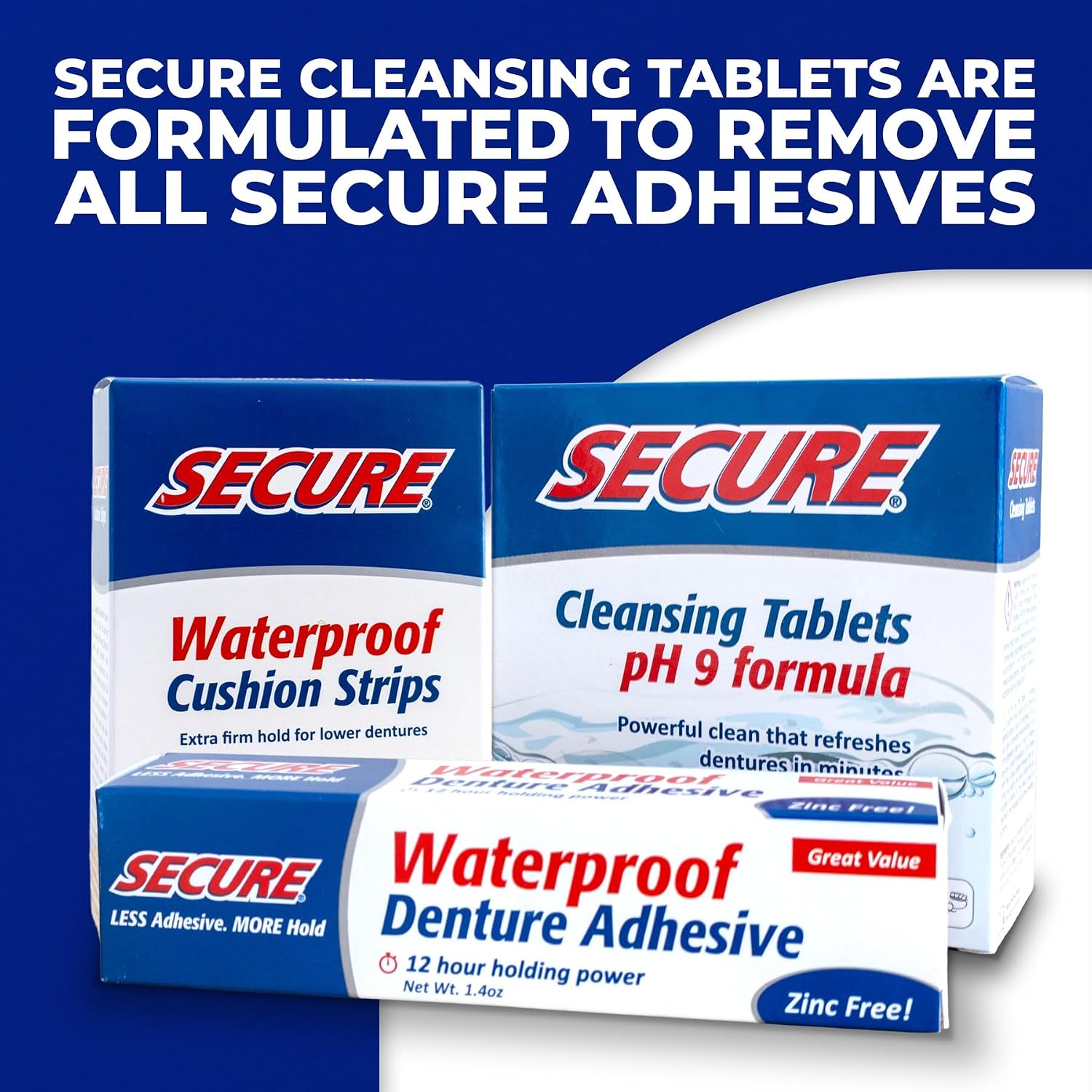 Secure Denture Adhesive Cream, Zinc Free Denture Glue, 1.4 oz | Waterproof Seal - Food Grade Ingredients - Less Adhesive, More Hold - Tube Lasts Up to 8 Weeks
