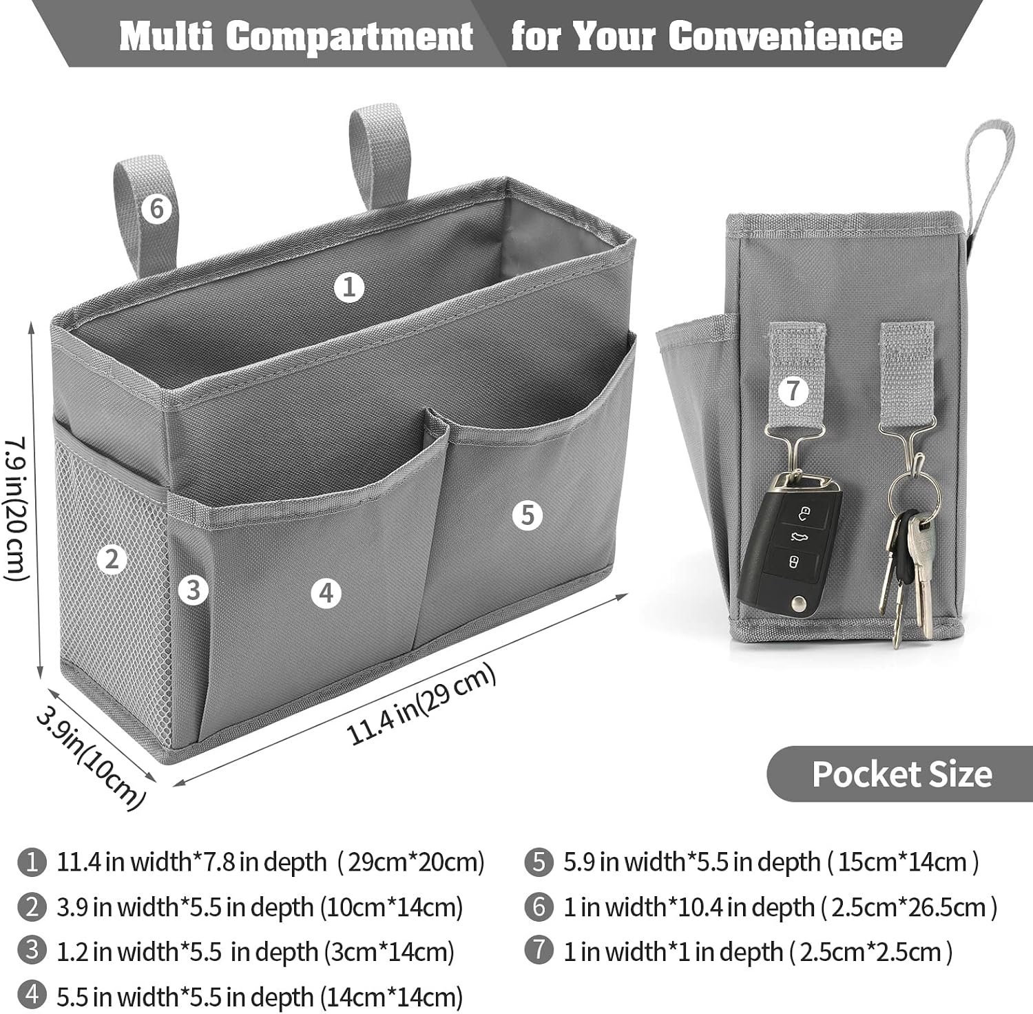Bseash Bunk Bed Organizer, Bedside Caddy Hanging Bed Organizer Storage Bag 8 Pockets, for College Dorm Rooms Bed, Hospital Bed, Baby Bed Rails