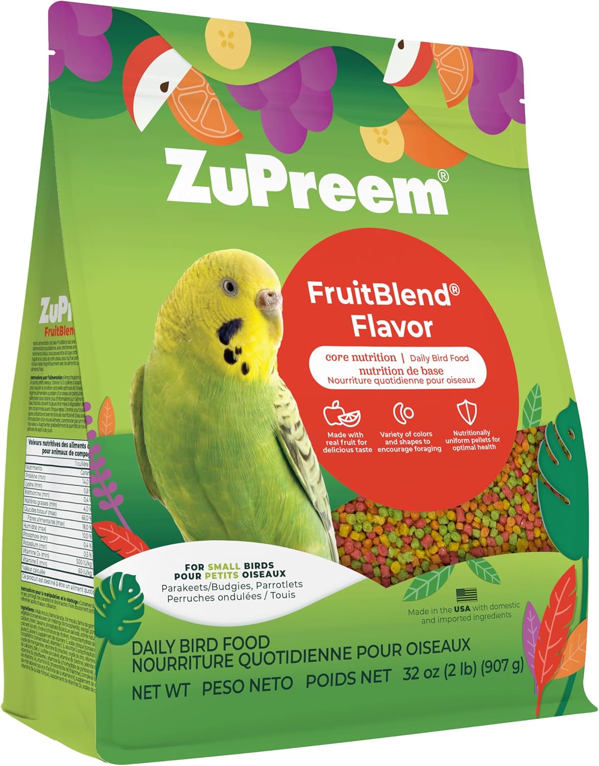 ZuPreem Sensible Seed Parakeet & Budgie Food, Variety Mixer, Small, 2 lb | Bird Food Mixer, Parrot & Parakeet Food, Budgie, Treats, Pellet Mix, Pumpkin Seeds, Safflower, Variety, Made in USA
