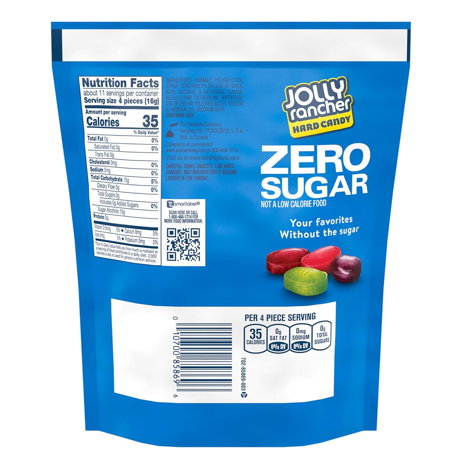 JOLLY RANCHER Zero Sugar Assorted Fruit Hard Candy Bulk Bag, 6.1 oz