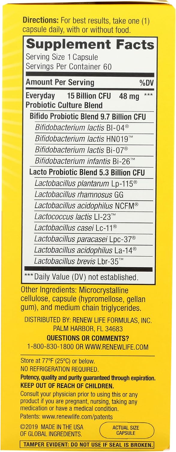Renew Life Ultimate Flora Probiotic 15 Billion CFU | 30 Delayed Release Vegan Capsules Go Pack | Everyday Care Formula | Dairy, Soy, and Gluten Free Supplement