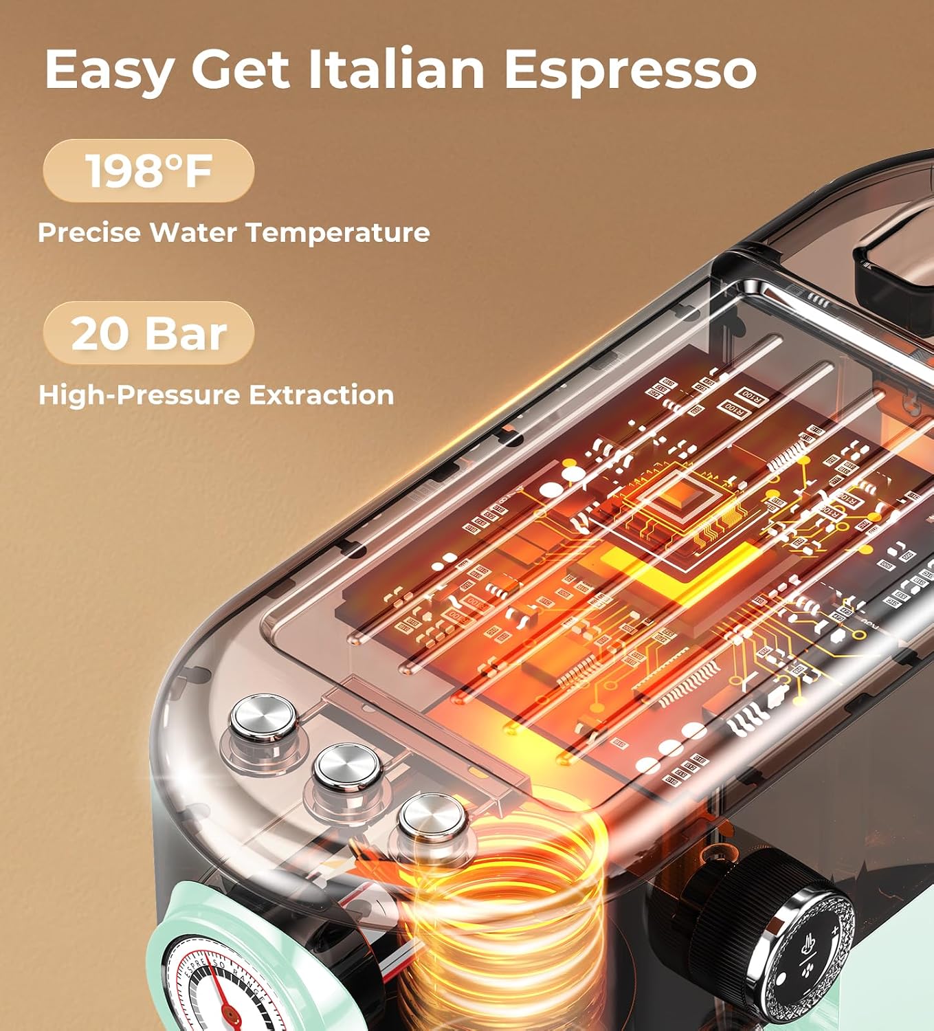 atatix 20 Bar Espresso Machine with Milk Frother, Compact Espresso Maker | Stainless Steel Coffee Machine with Precise Temp Control, 44oz Removable Water Tank for Latte, Cappuccino, White
