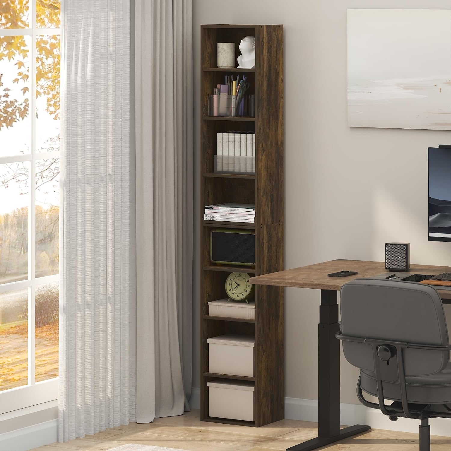 Furinno LUDER Book Shelf, 6-Tier Tall Modern Bookshelf, Bookcase with Open Shelves, 9.3 x 12 x 71, for Living Room, Bedroom, Home Office, White