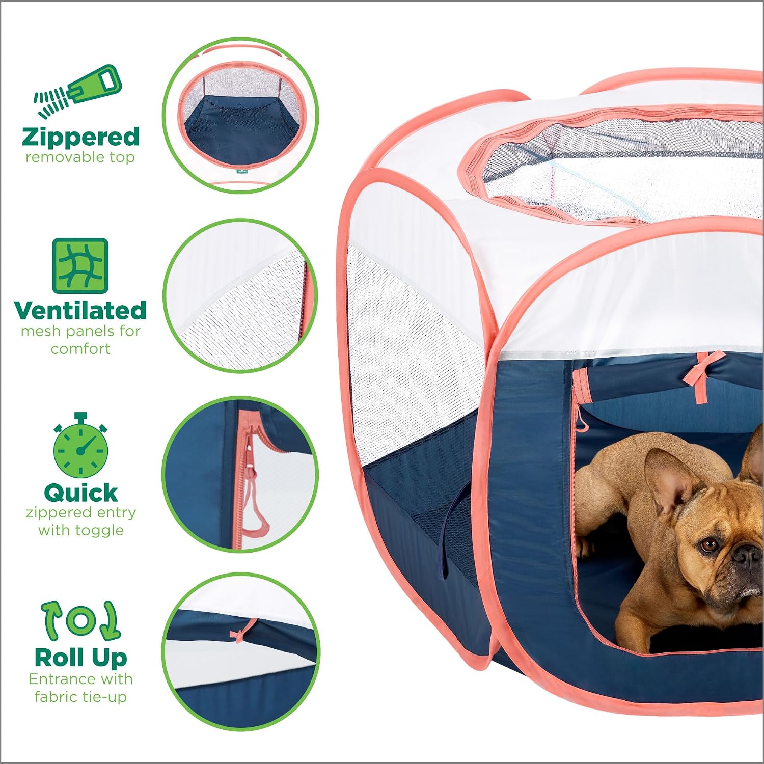 Furhaven Portable Dog Playpen Cat Tent, Pet playground,Kennel foldable indoor outdoor zippered puppy crate - Hunter Green, Medium