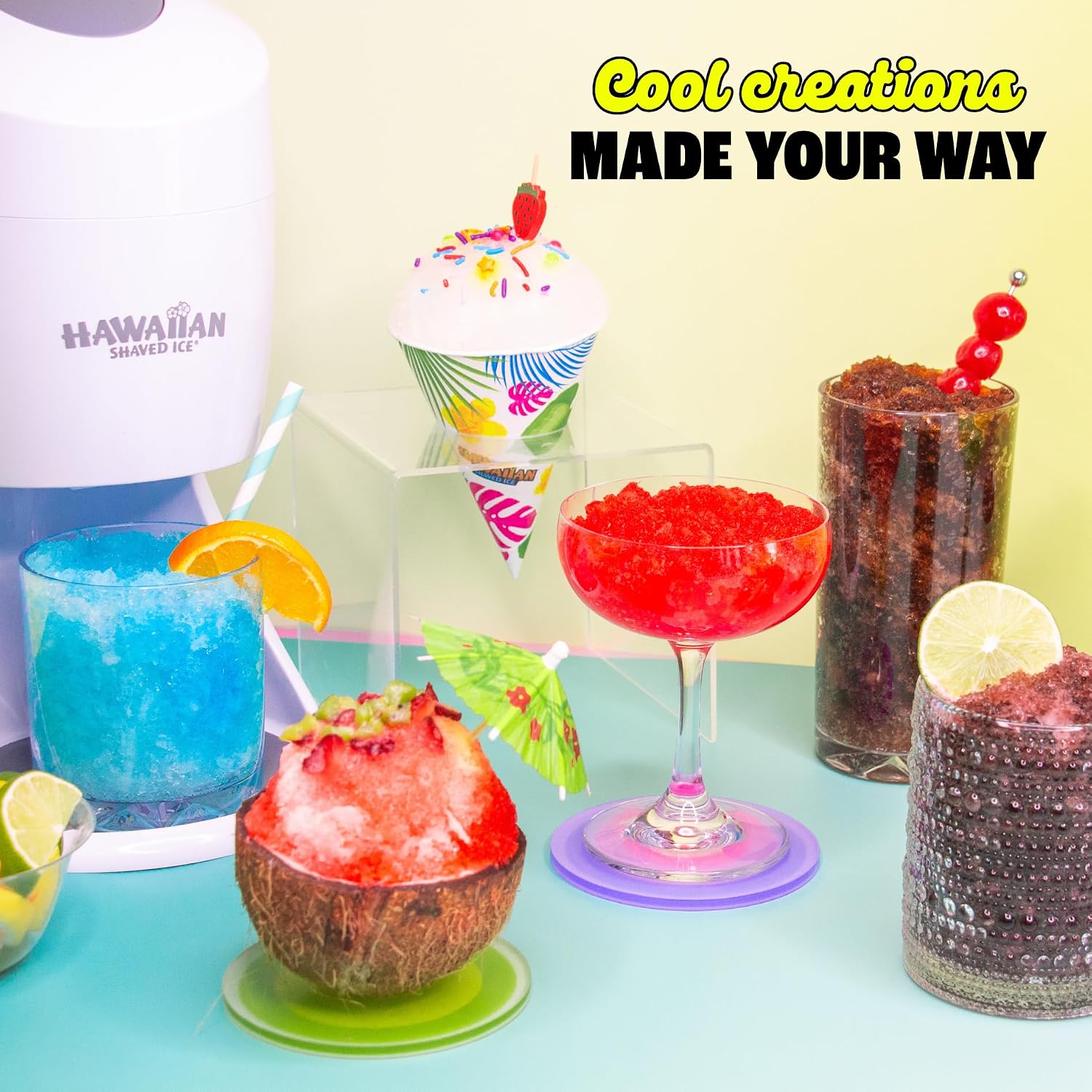 Hawaiian Shaved Ice S900A Made in USA Professional Fluffy Ice & Snow Cone Machine for Home Use - Complete Party Kit with Flavor Syrups