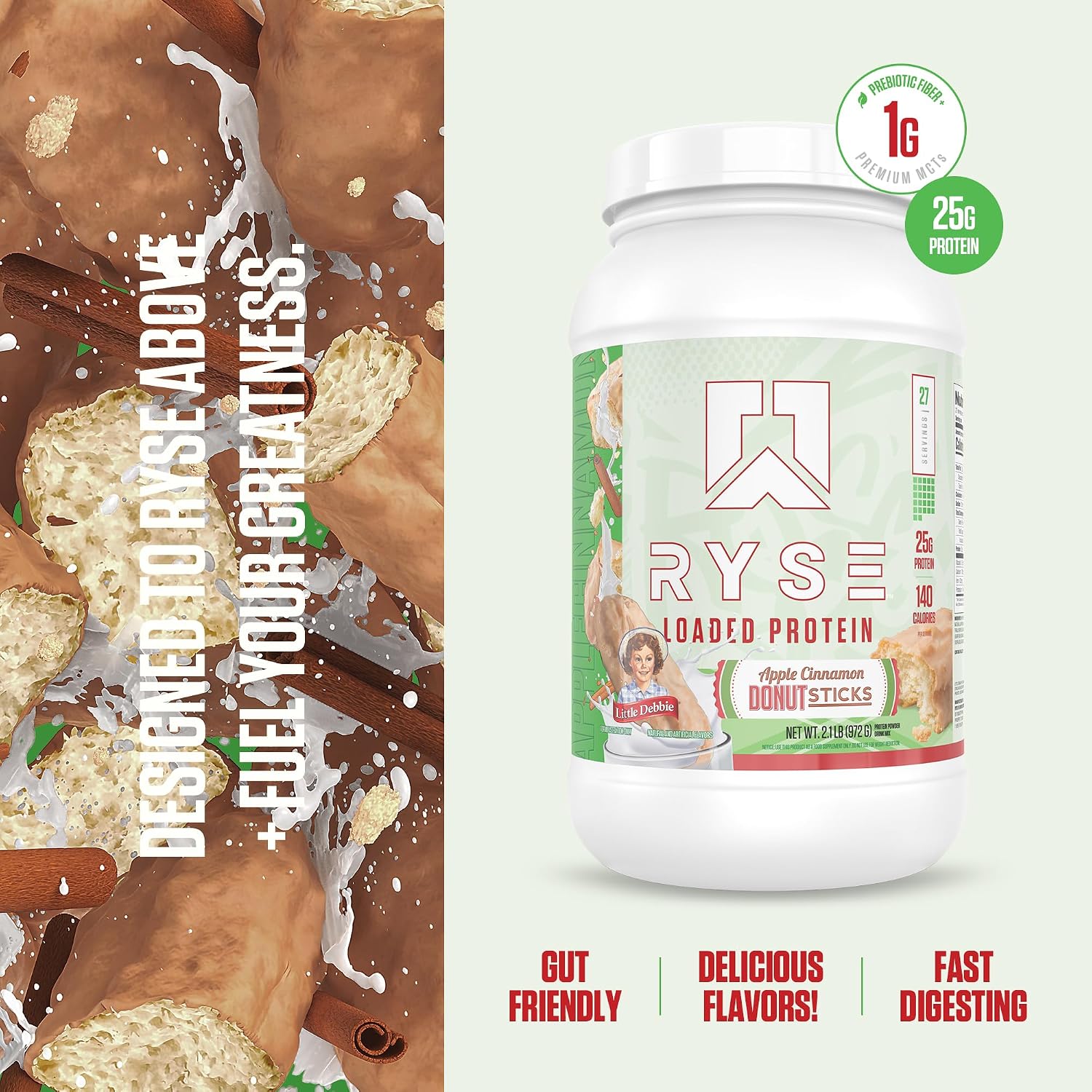 RYSE Loaded Protein Powder - Peanut Butter Cup - 25g Whey Protein Isolate & Concentrate with Prebiotic Fiber & MCTs - Low Carb, Low Sugar