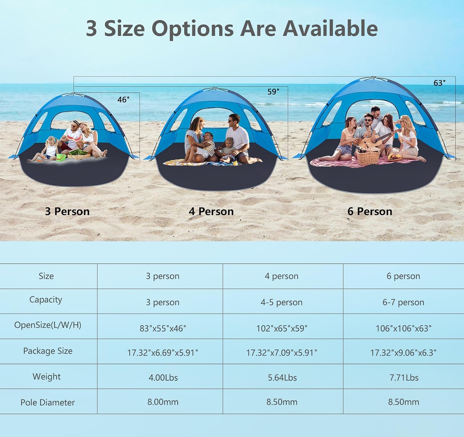 NXONE Beach Tent Sun Shelter, UPF 50+ UV Protection, Easy Setup