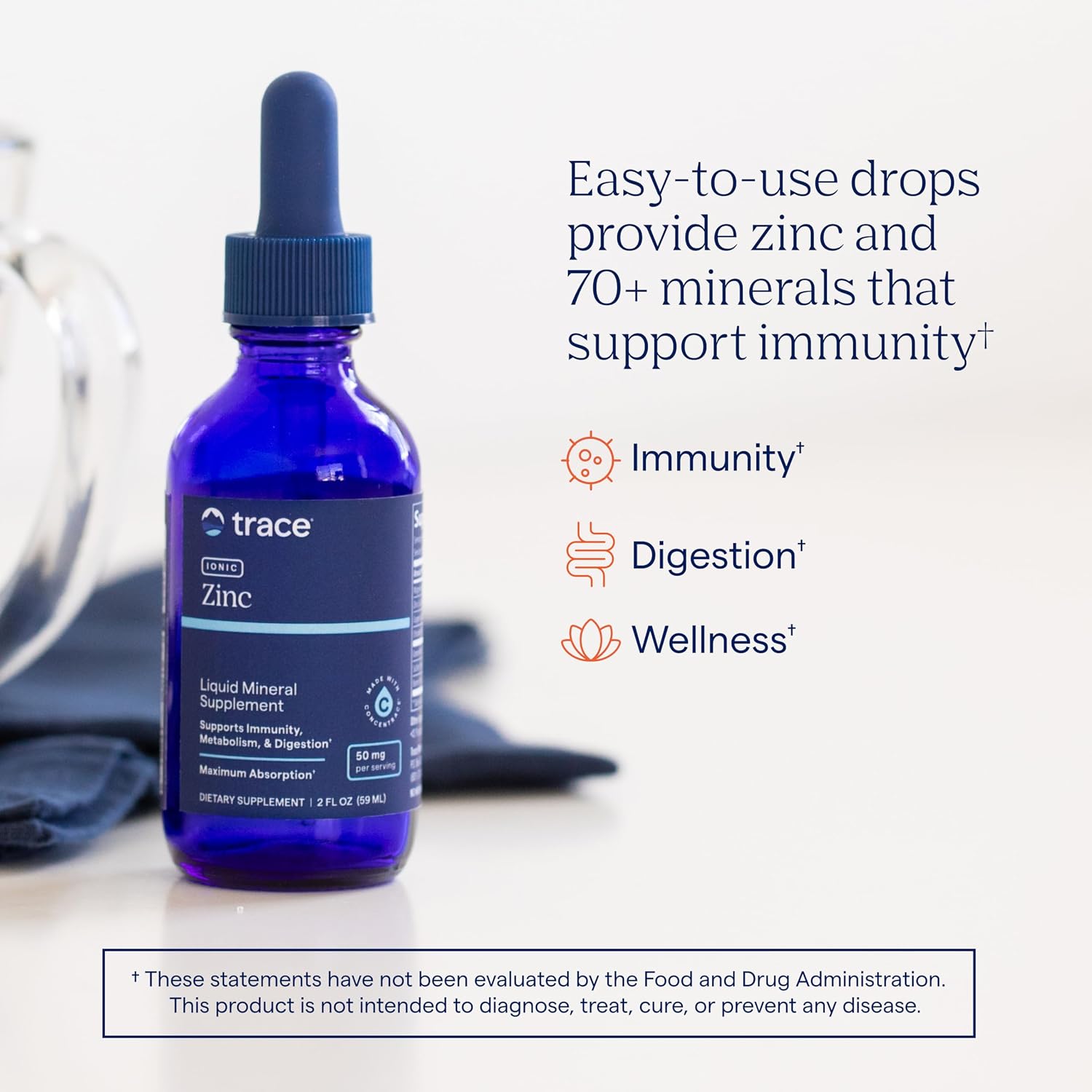 Trace Minerals Ionic Zinc Liquid Drops Supplement 2 fl oz 45 Servings | Highly bioavailable ionic form, 70+ trace minerals per serving