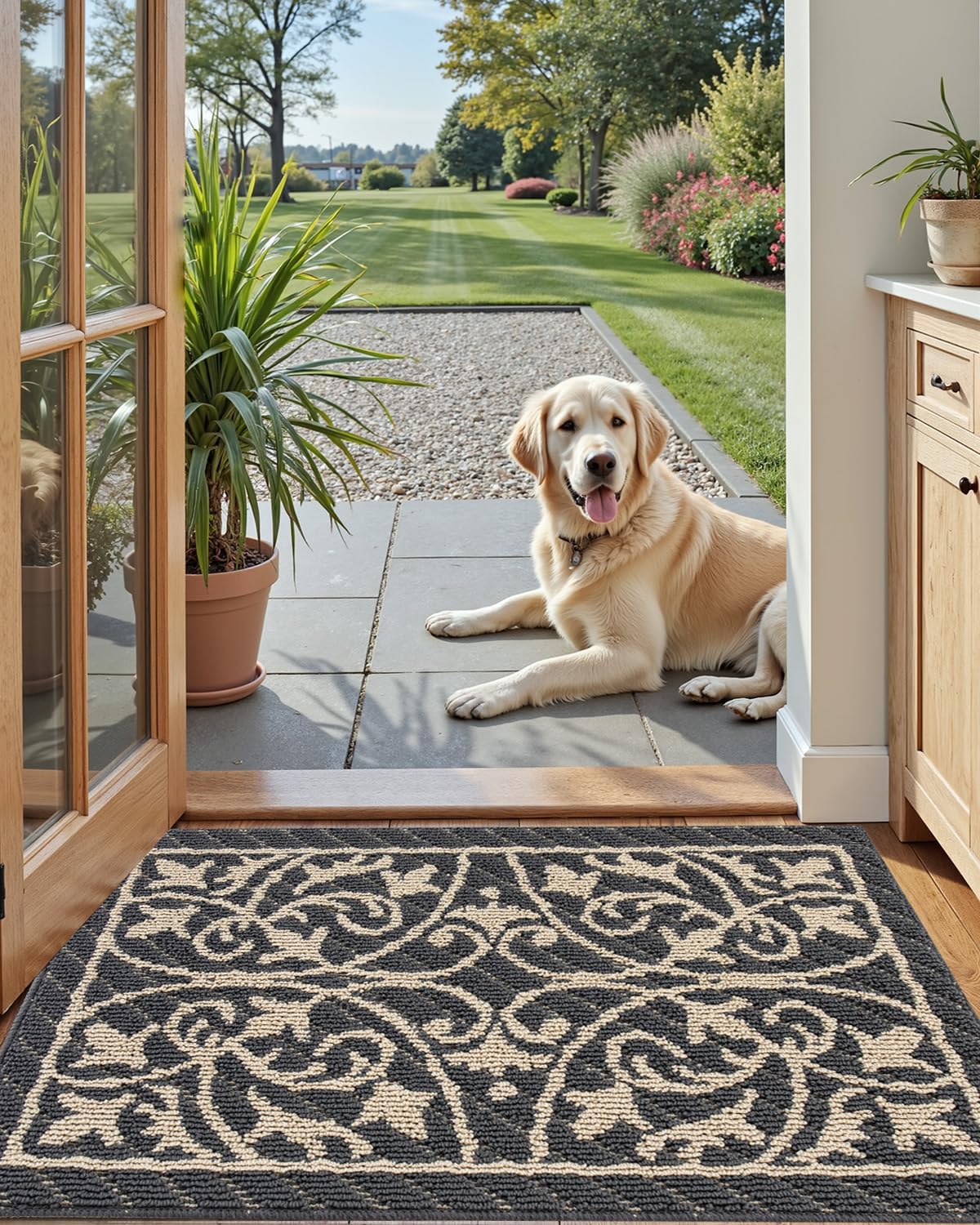 DEXI Front Door Mat Indoor Entryway 24x36 Inside Entrance Doormat Green