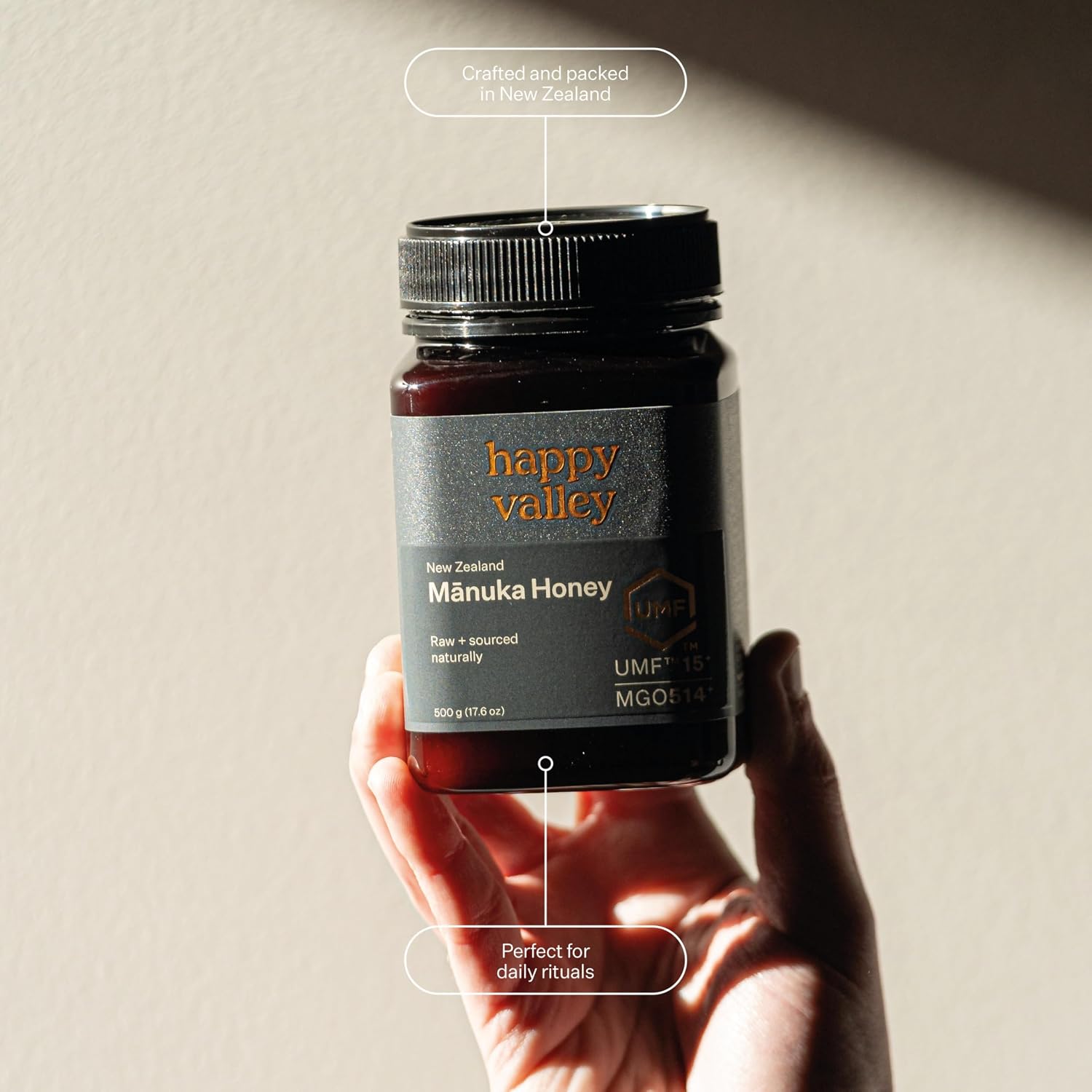 Happy Valley UMF 15+ Mānuka Honey, MGO 514+, Raw New Zealand Honey, Superfood for Immune and Digestive Support, UMF Certified, Non-GMO