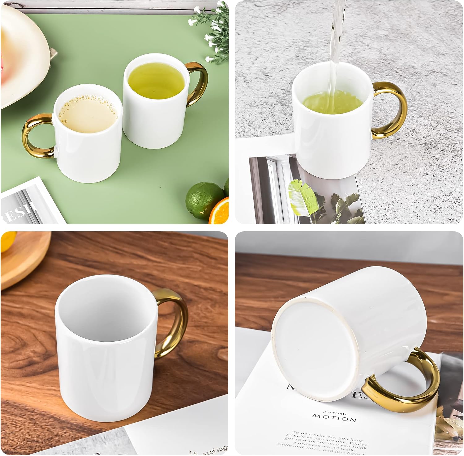 BYCNZB 12 oz Set of 6 White Mugs Sublimation Blank Mugs DIY Coated Ceramic Mugs for Coffee Tea, latte, Cappuccino Cocoa or DIY Gifts White/Gold