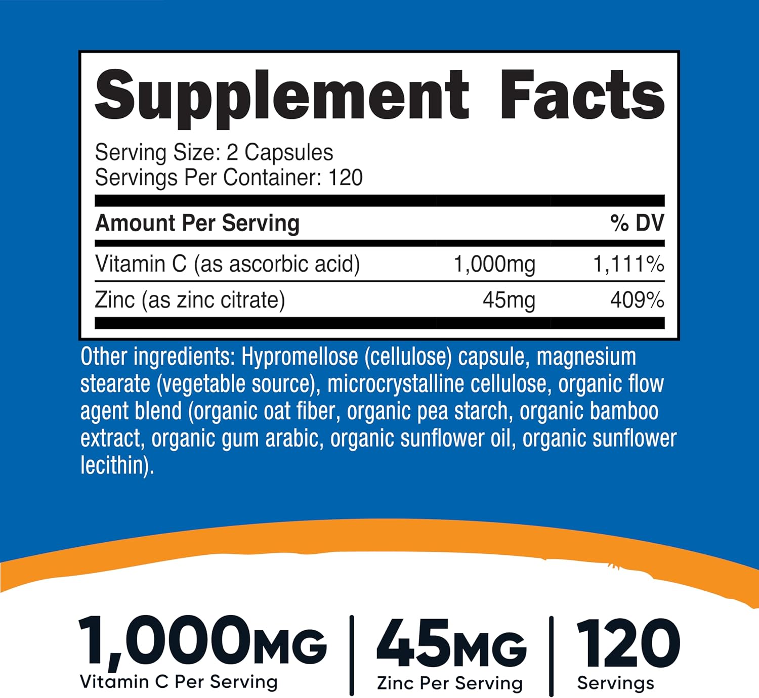 Nutricost Vitamin C with Zinc Capsules, 120 Servings, Gluten Free, GMO-Free