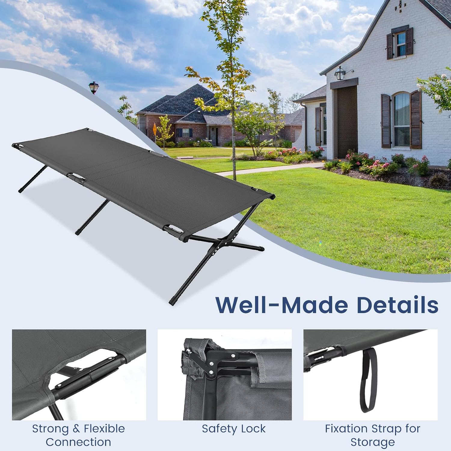 Goplus Folding Camping Cot with Carrying Bag, Portable Lightweight Outdoor Sleeping Bed for Adults Kids, 300LBS Weight Capacity