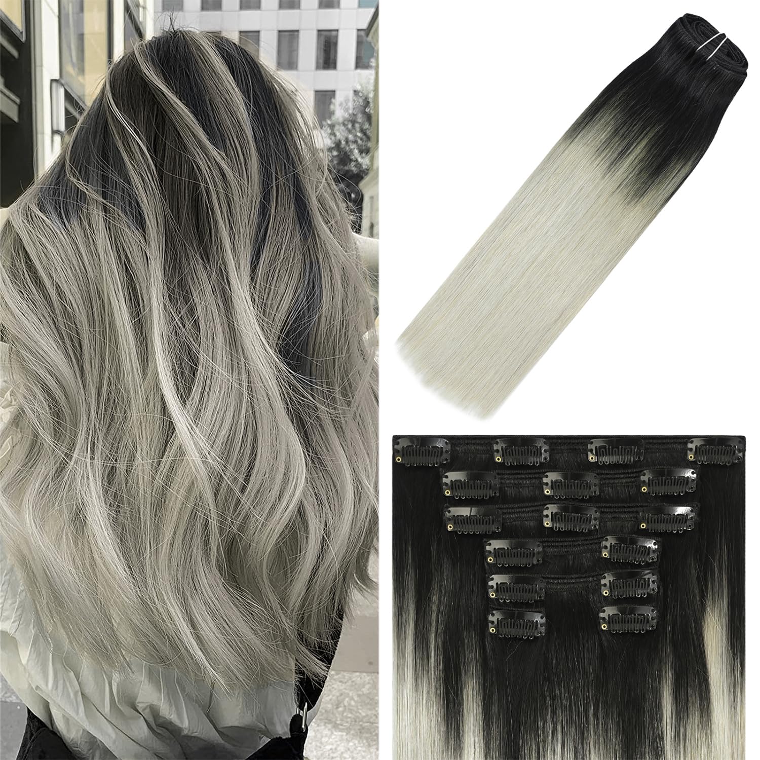 WindTouch Clip In Hair Extensions Human Hair Mixed Bleach Blonde 18Inch 75g Hair Extensions for Women Remy Blonde Extensions Clip in #18p613 7PCS
