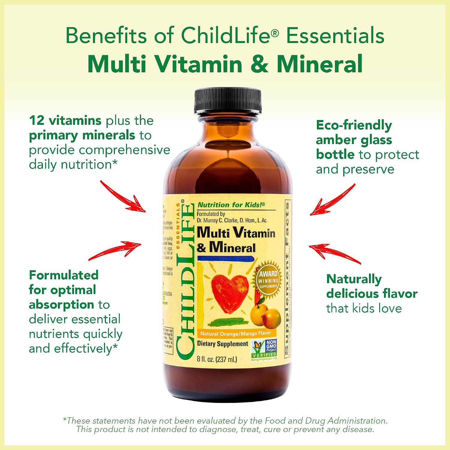 CHILDLIFE ESSENTIALS Kids Multivitamin & Mineral, Mango, 8 Fl Oz (2 Pack) | Vitamins for Kids, Liquid Multivitamin Supplement, Toddler & Baby Wellness, Natural, & Mineral