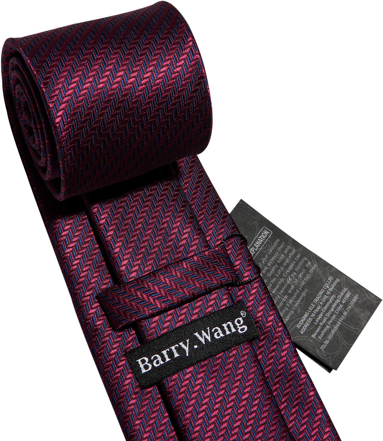 Barry.Wang Plaid Ties for Men Silk Necktie Handkerchief Cuff Links Set