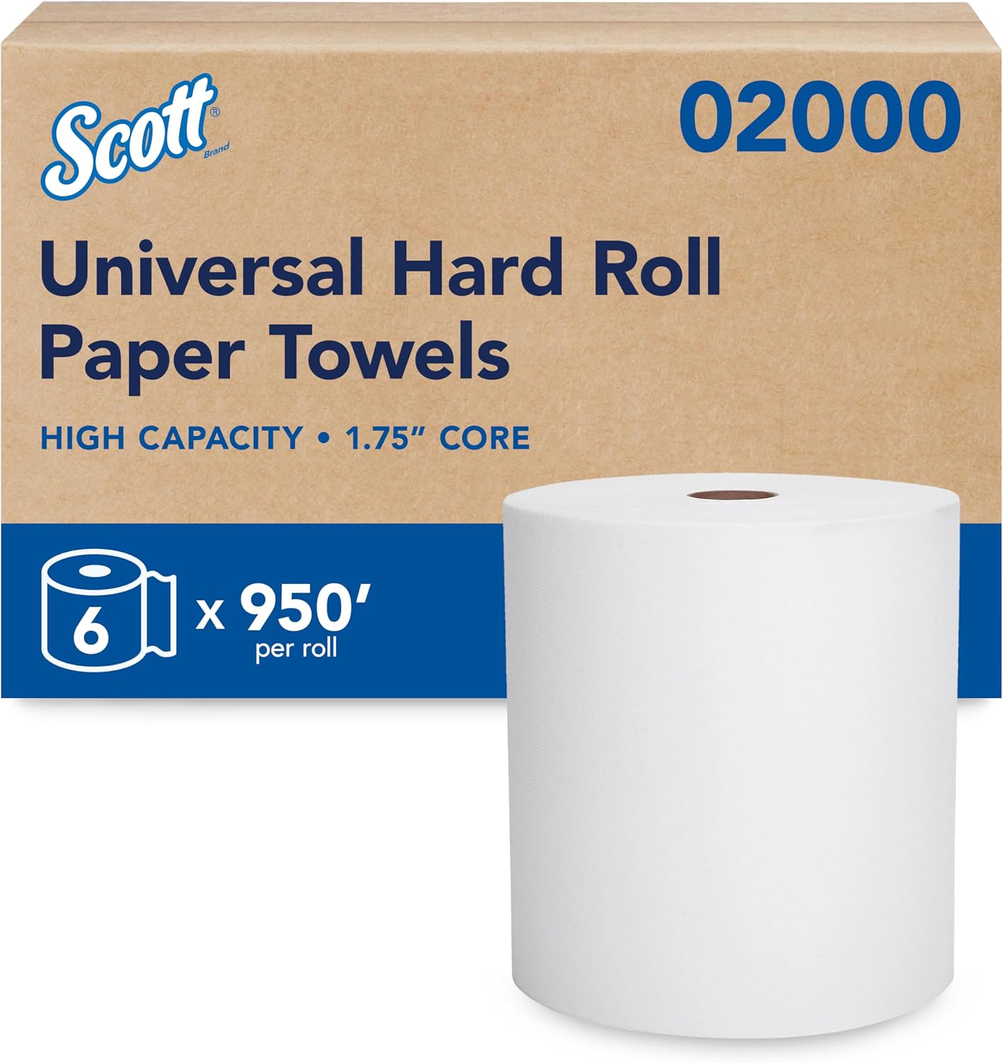 Scott Professional Hard Roll Paper Towels, Bulk, 6 Rolls x 950' (02001) | Purple Core, High-Capacity, Elevated Design, Absorbency Pockets, White, Plus Tier, Compatible with Scott Essential Dispensers