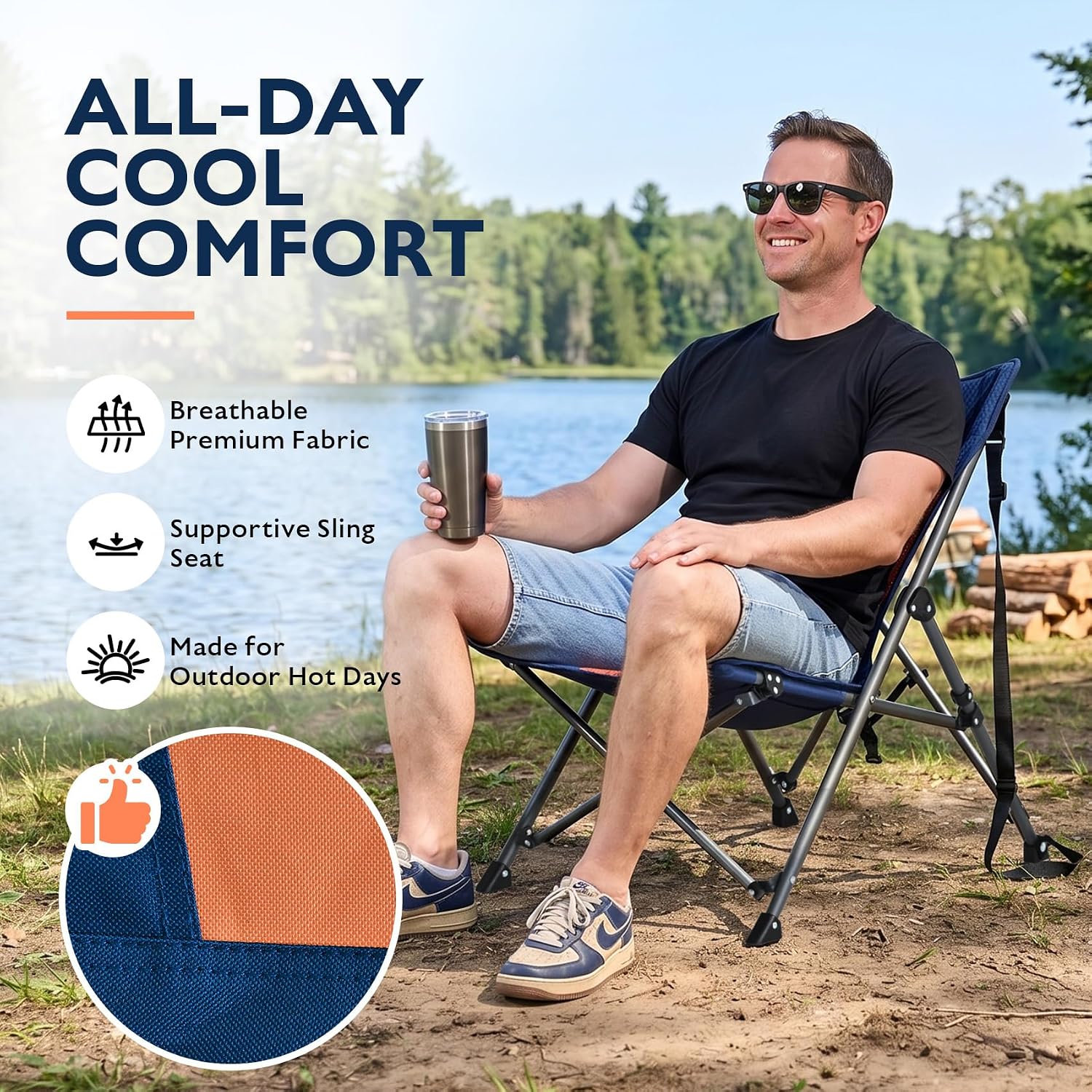 Alvantor® Camping Chair, Full Mesh Folding Beach Chair Breathable High Back Portable Lawn Chair for Outdoor, Armrest, Cup Holder, Easy Use Seat for Travel, Fishing, Pinic, Sports Event, 24"x31"x38"