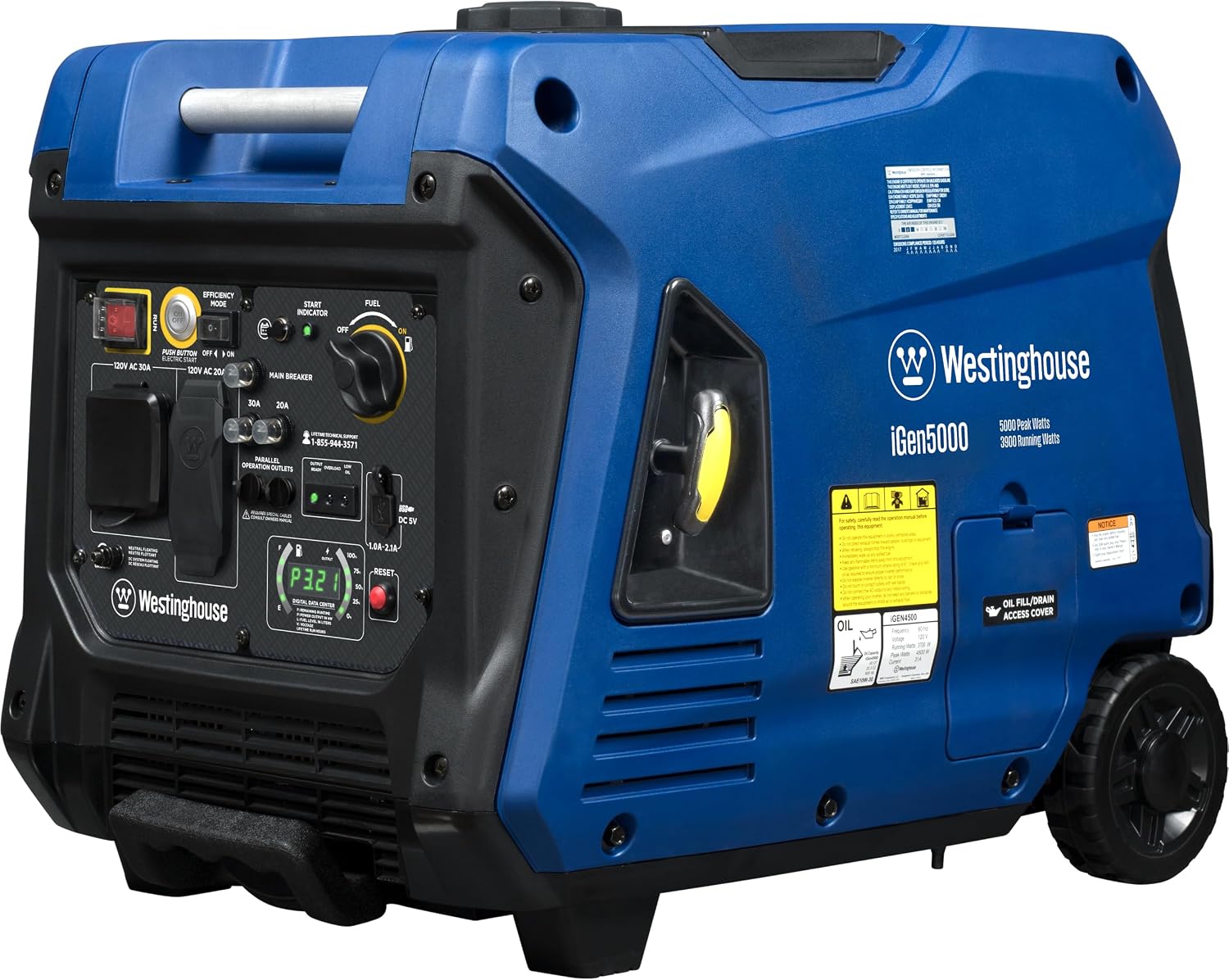 Westinghouse 5000 Peak Watt Super Quiet Portable Inverter Generator, Remote Electric Start with Auto Choke, Wheel & Handle Kit, RV Ready, Gas Powered, Parallel Capable