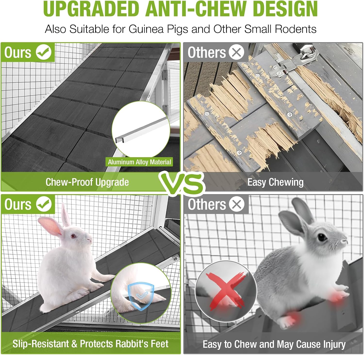 Indoor Rabbit Bunny Hutch Outdoor, Guinea Pig Cages with Removable Bottom Wire Netting - Easy Clean