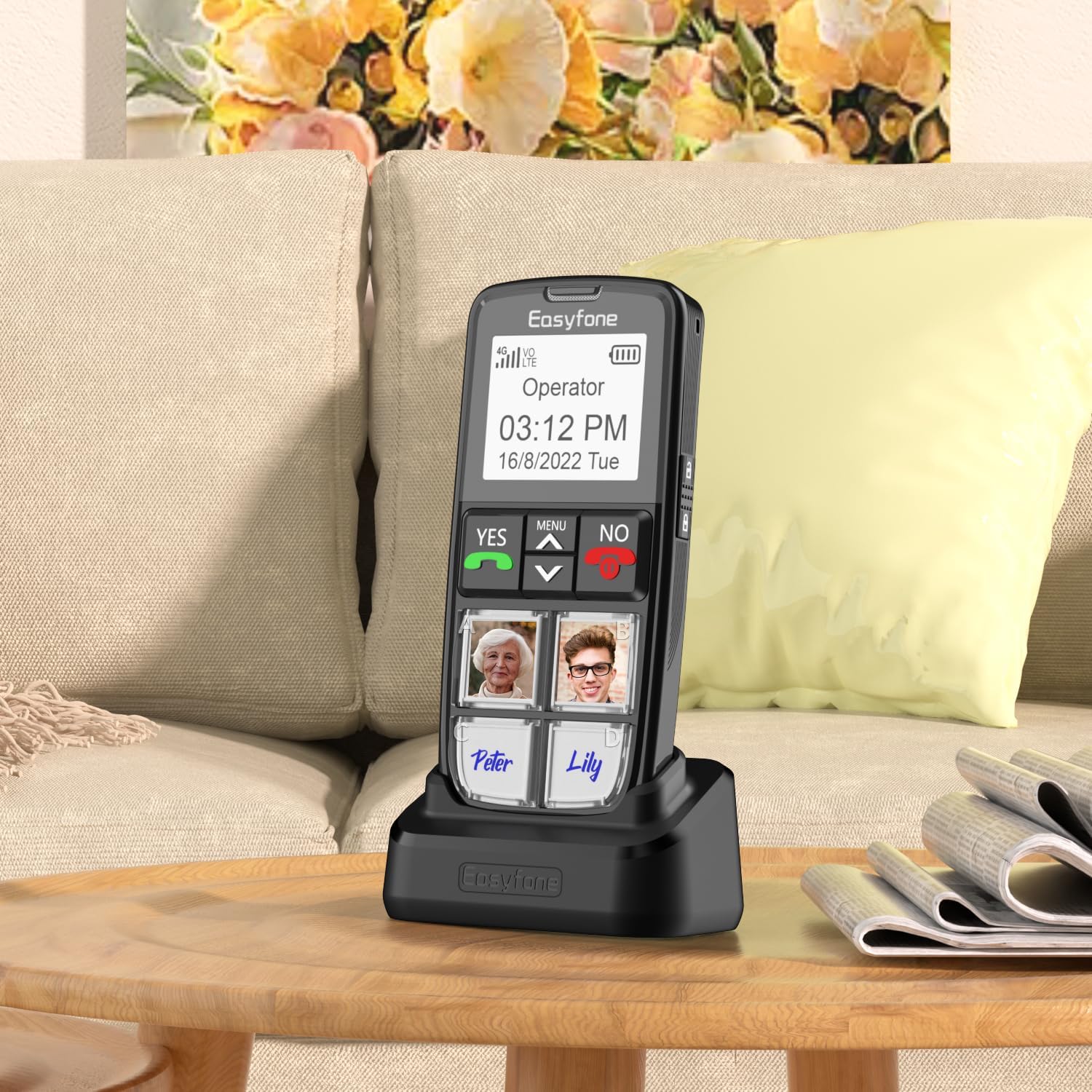 Easyfone Prime-T6 4G Picture Button Cell Phone for Seniors | Easy-to-use | Clear Sound | SOS Button | Easy Charging Dock | SIM Card Included