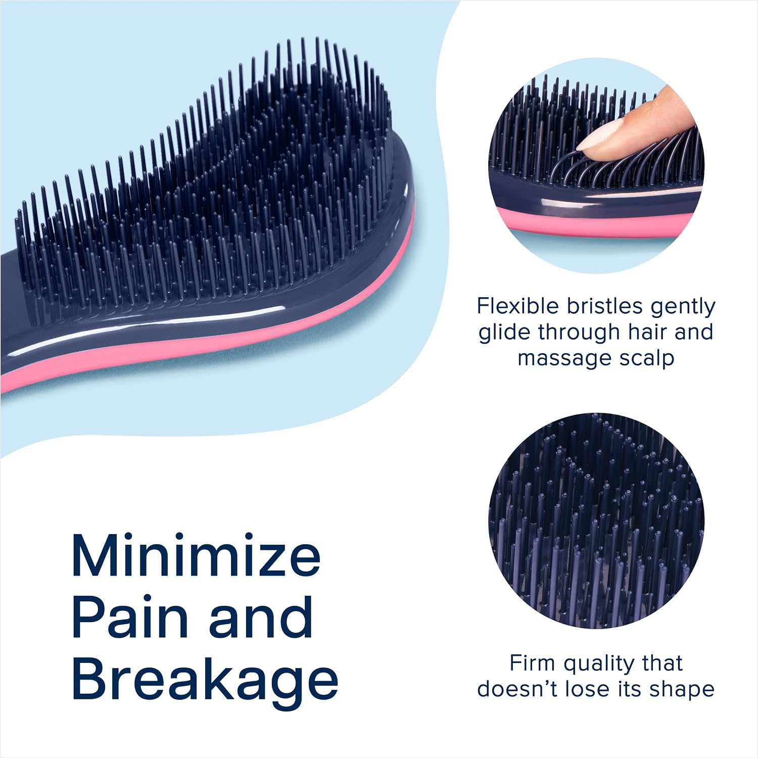 Crave Naturals Glide Thru Hair Brush - Detangler Brush for Curly, Straight, Wet or Dry Hair - Gentle Detangling Brushes for Adults, Kids, Toddlers - Hair Accessories for Women, 7.5x3" - Pink