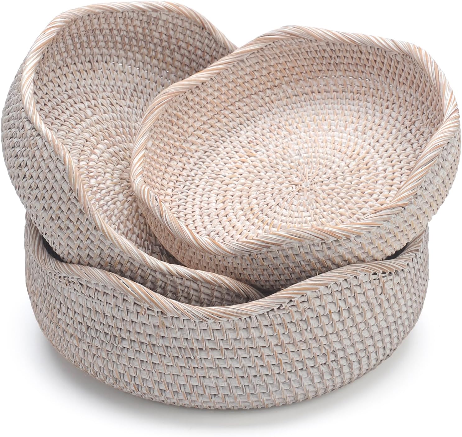 YANGQIHOME Rattan Bread Basket, Round Fruit Baskets, Wicker Storage Bowls, Natural Woven Serving Basket Bowls