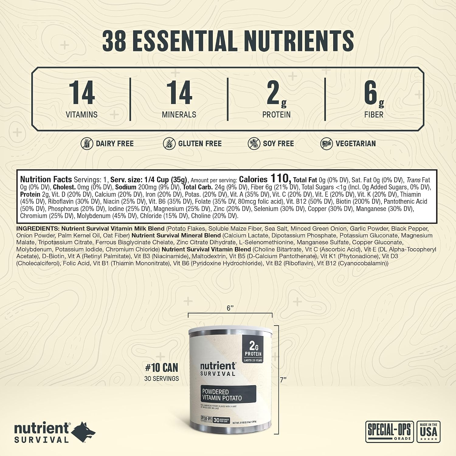 Nutrient Survival Vitamin Powdered Milk, Freeze Dried Prepper Supplies & Emergency Food Supply, 21 Essential Nutrients, Soy & Gluten Free
