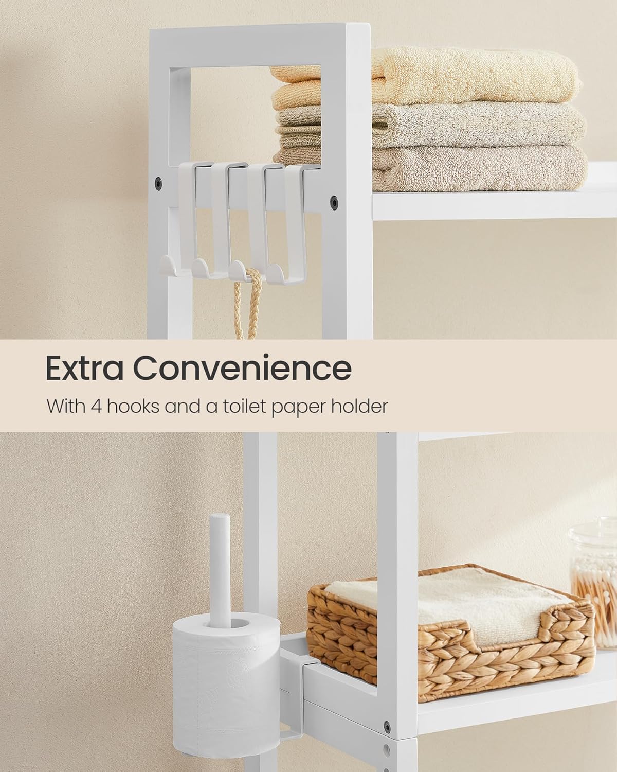 SONGMICS Bamboo Over The Toilet Storage Cabinet, Adjustable Inside Shelf