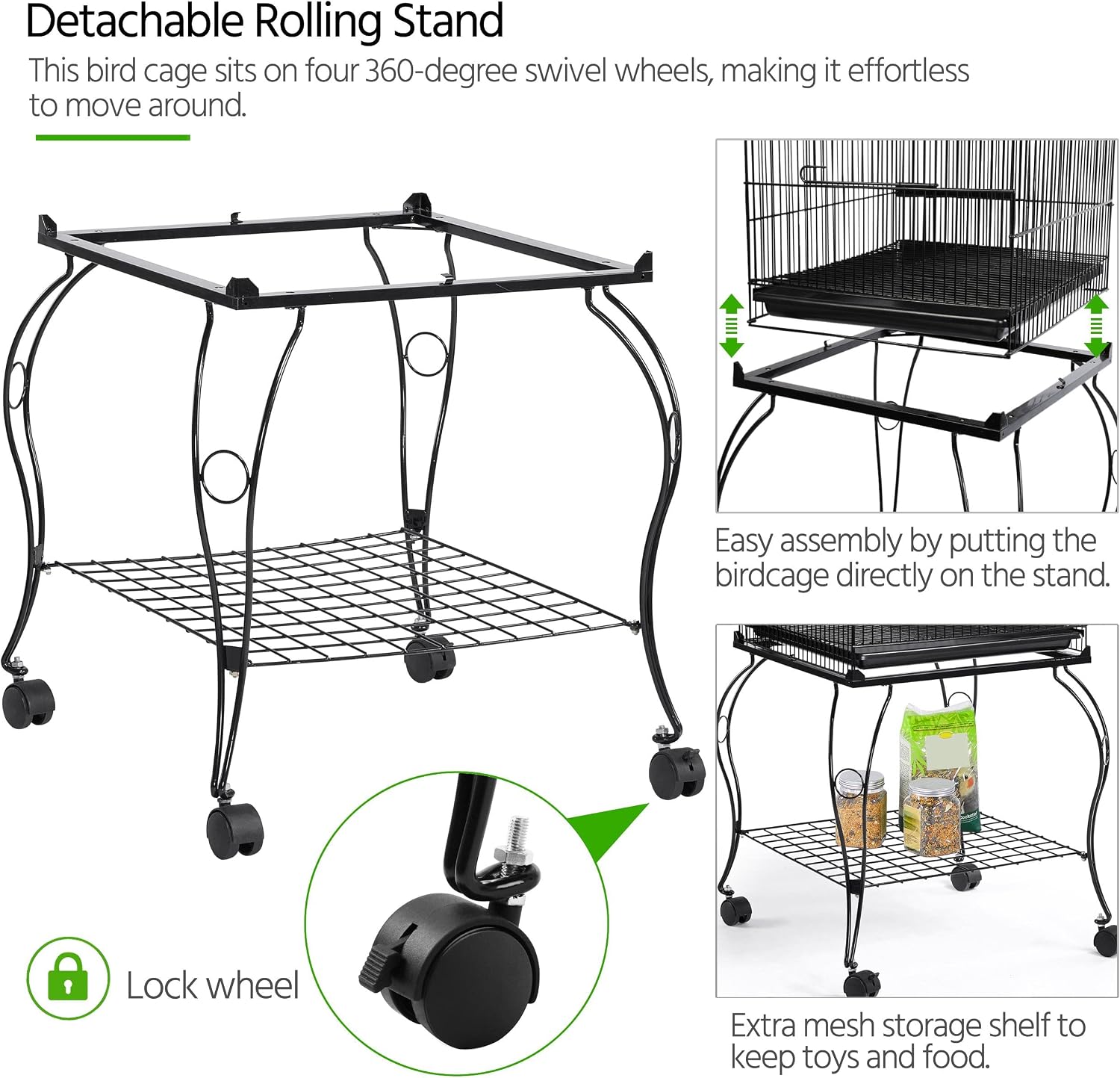 Yaheetech 57" Open Top Bird Cage with Detachable Rolling Stand & Storage Shelf, Parrot Cage for Cockatiels, Quaker, Conures