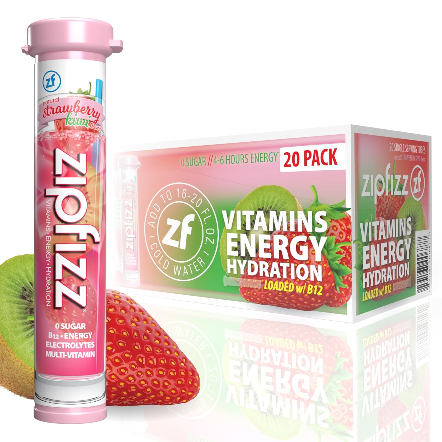 Zipfizz Energy Drink Powder, 20 Pack B12 Electrolyte - Pink Lemonade | Hydration tubes with vitamin drink benefits, 100mg caffeine, B12, electrolytes, & no artificial sugar for active lifestyle