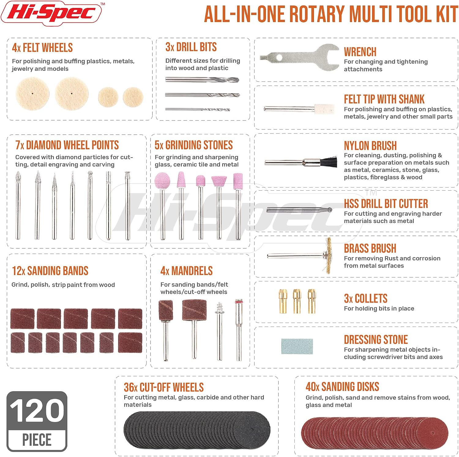 Hi-Spec Corded Rotary Tool Kit for Cutting, Grinding and Sanding with Bits