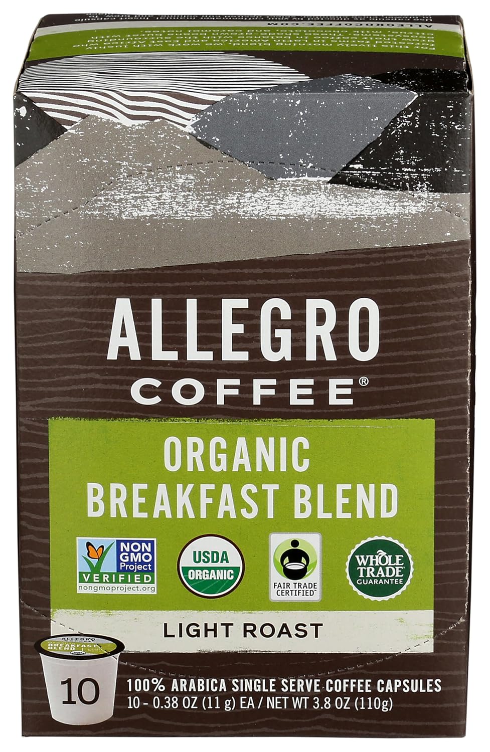 Allegro Coffee, Coffee Breakfast Blend Pods Organic 10 Count, 3.8 Ounce