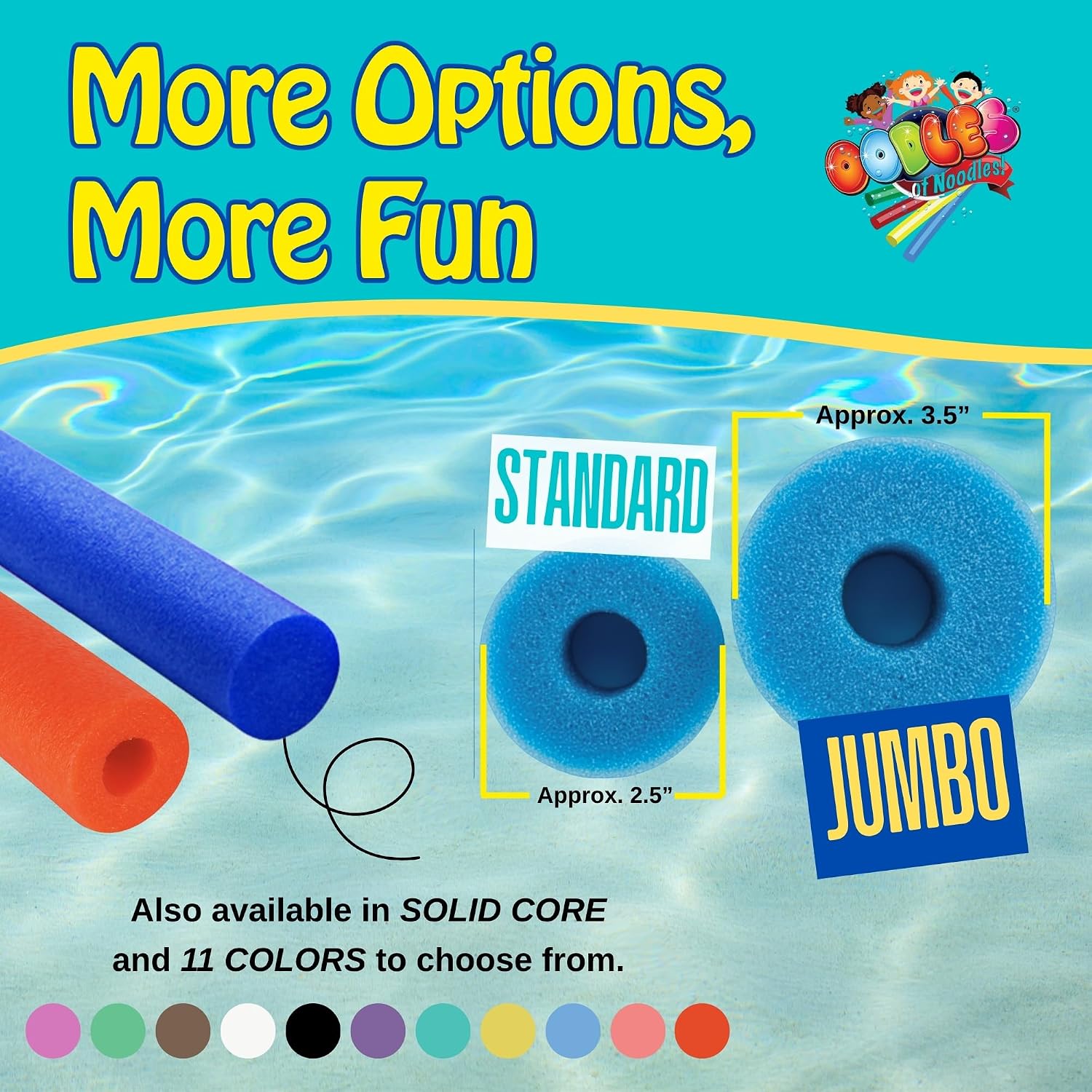 Oodles of Noodles Foam Pool Swim Noodles 2 Pack, Hollow Core Swimming Foam Tube for Pool Floats, Buoyant for Beach, Water Play, Crafts, DIY Projects & Pipe Insulation