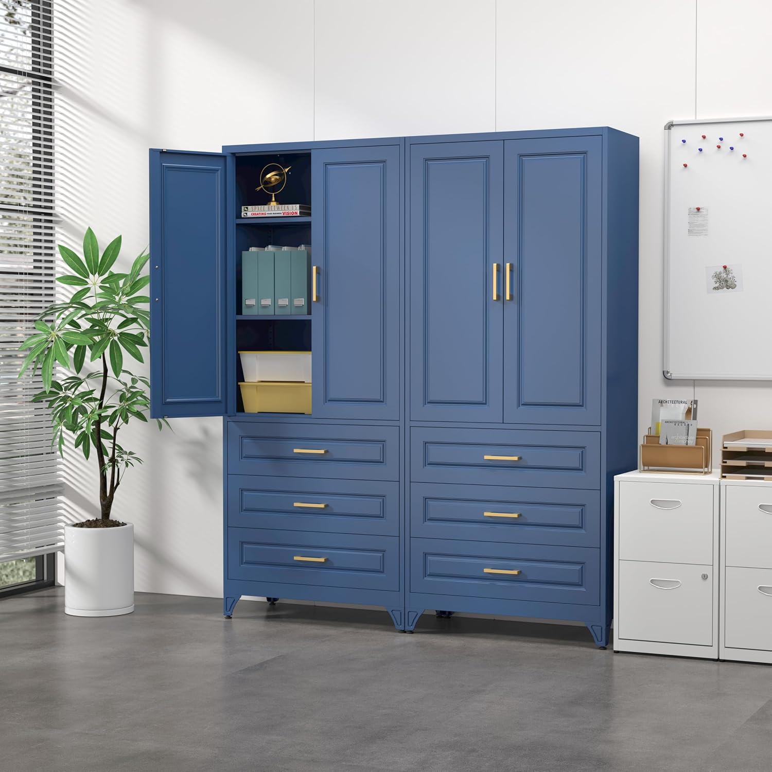 Steeloong 71"Metal Pantry Storage Cabinet with Doors & 4 Adjustable Shelves | Kitchen Pantry Cabinet,White Kitchen Cabinet with 2 Gold Handles,Tall Cabinet for Livingroom,Pantry, Bathroom,Kitchen