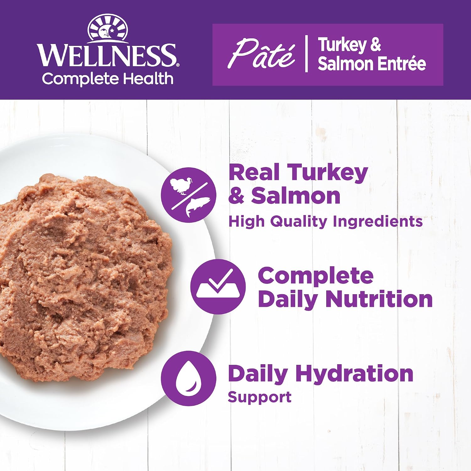 Wellness Complete Health Pate Adult Canned Wet Cat Food, Natural, Protein Rich, Grain Free, Turkey Dinner Recipe, 12.5 oz, Pack of 12 Cans