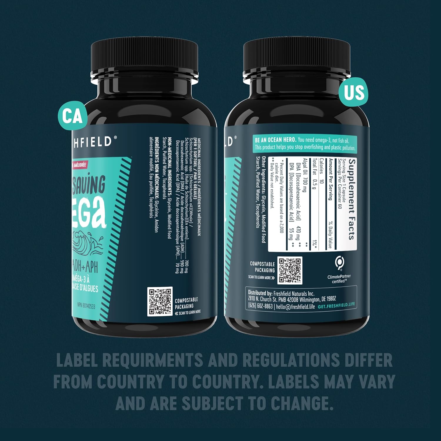 Freshfield Vegan Omega 3, Algae (Algal) Oil, Fish Oil Free Company, Third Party Tested, Carrageenan Free, DHA Supplement w/DPA, Plant Based Omega. Supports Heart, Brain, Joint Health. Lemon Scent