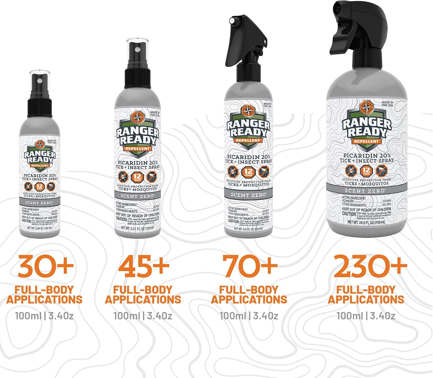 Ranger Ready Repellents Picaridin Insect Repellent Spray with Scent Zero - Mosquito Repellent and Tick Spray (8 oz., Pack of 1)