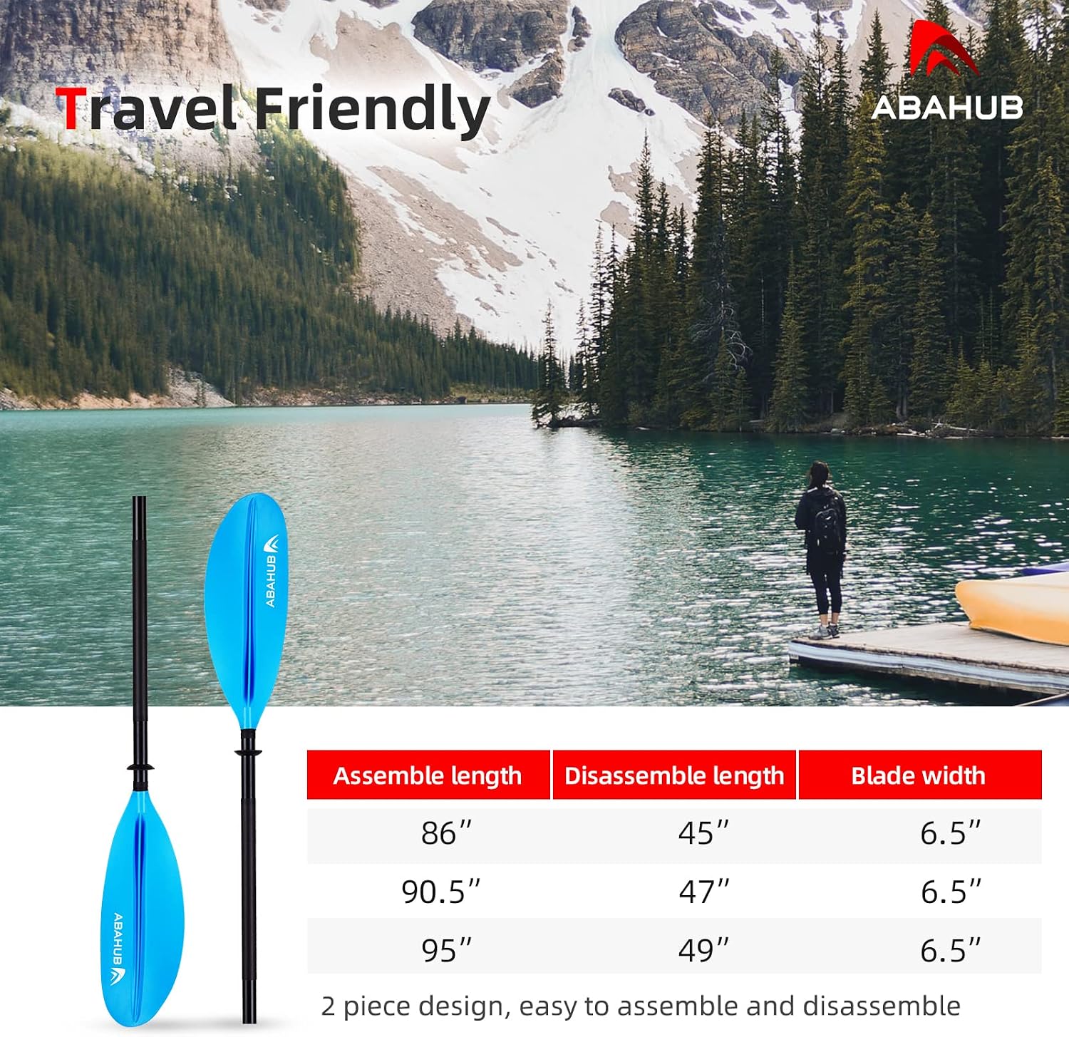 Abahub Kayak Paddle with Free Leash 220-240cm Kayaking Oars