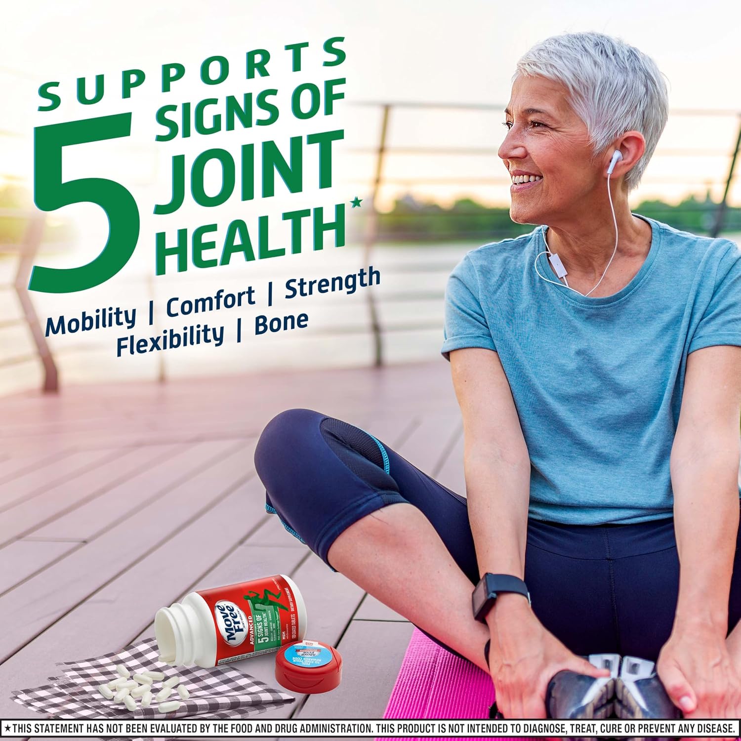 Move Free Advanced Joint Support, Glucosamine, Chondroitin + MSM - 120 ct | Supports Mobility Comfort Strength Flexibility & Bone, 40 Servings, Bone & Joint Support Supplement tablets, Fruitx-B