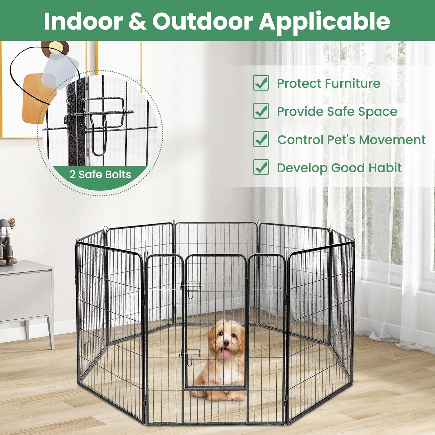 S AFSTAR 16 Panels Metal Dog Playpen, 48" Height Dog Fence Exercise Pen with Doors for Large Medium Small Dogs Rabbits Cats, Foldable Pet Puppy Playpen for Indoor & Outdoor Yard (Black)