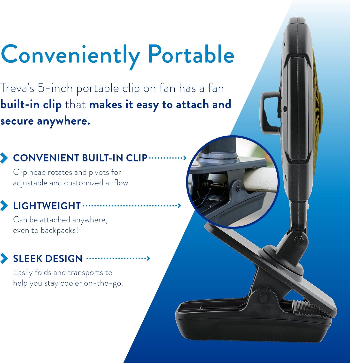Treva 5 in Battery Powered Clip Fan with Clamp | Yes